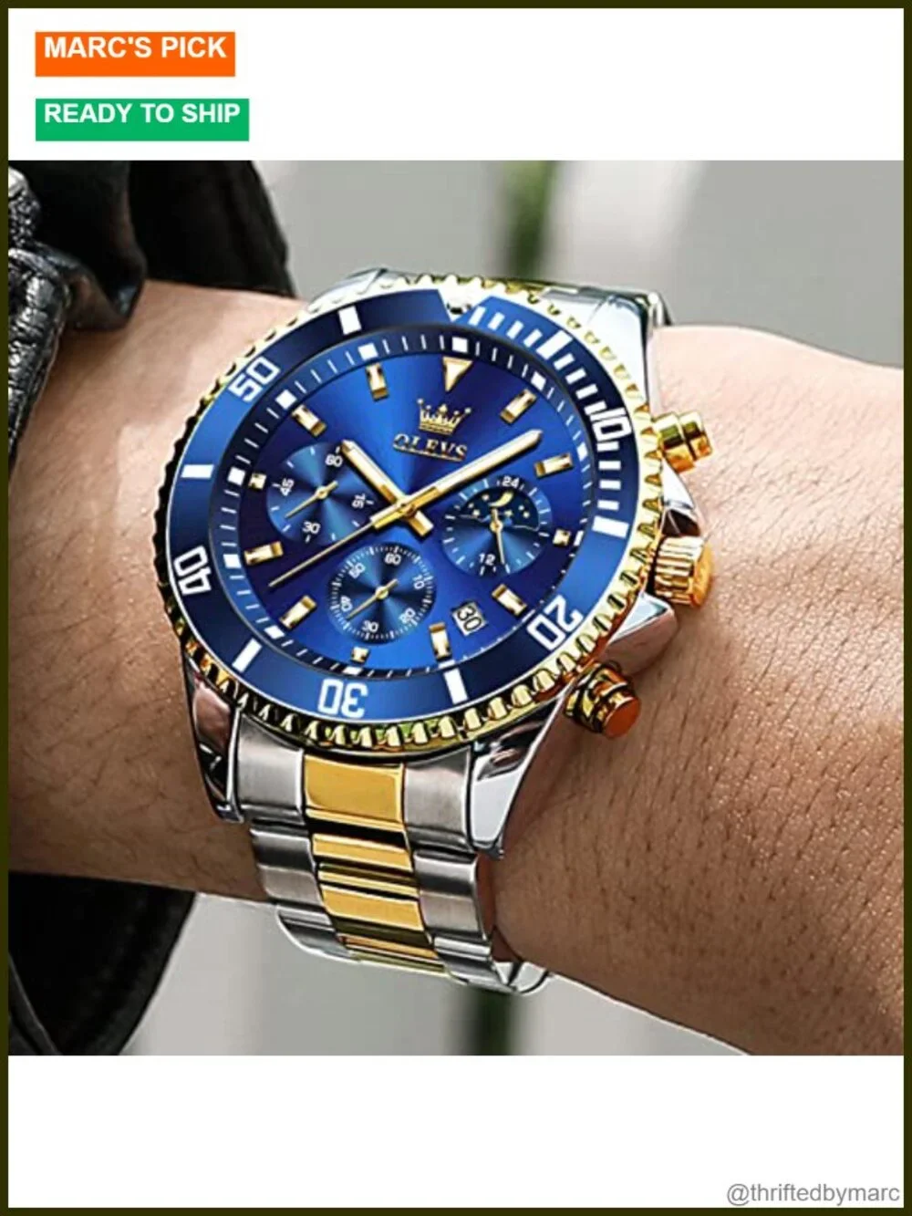 Stainless Steel Chronograph Watch with Luminous Hands and Date Window
